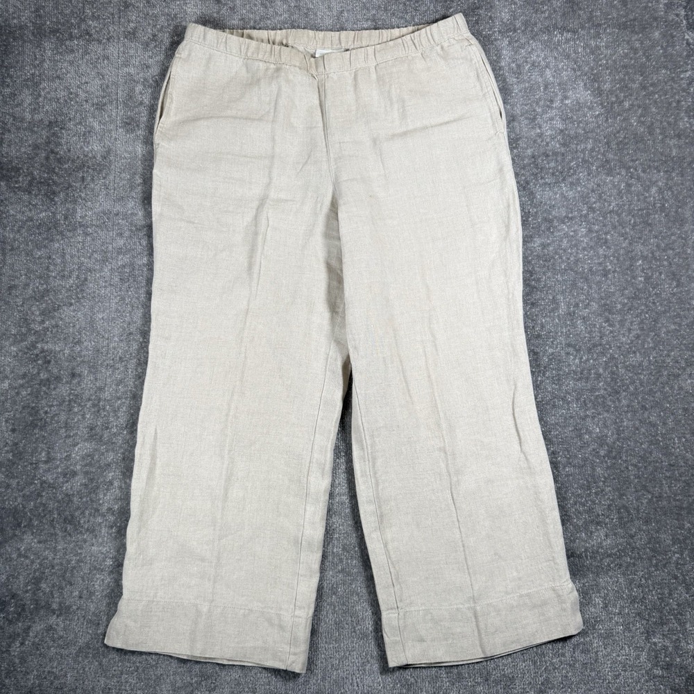 J.Jill Love Linen Pants Women's Medium Beige Relaxed Cropped Fit Beach Boho